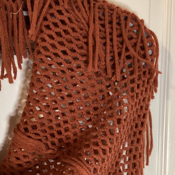 Women's Loop Knit Infinity Brown Scarf With Long Fringe Tassels Shoulder Wrap - Picture 3 of 3